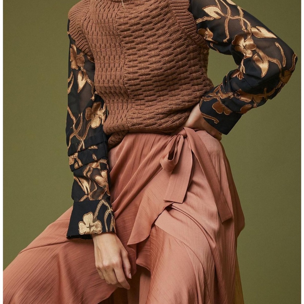 Anthro Current Air Brown and Black Floral Blouse/Vest